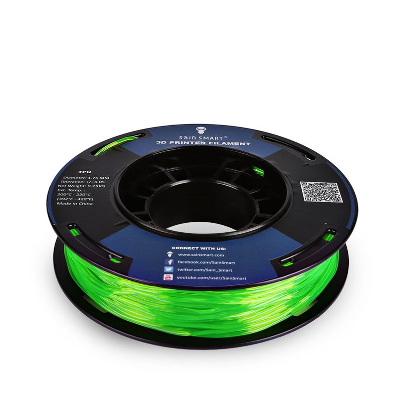 SainSmart ساينسمارت - TPU-GRN-0.25KG1.75 ساينسمارت 1.75 مم 250 جرام خيوط طباعة ثلاثية الأبعاد مرنة TPU، دقة الأبعاد +/- 0.05 مم (أخضر) - Image 2